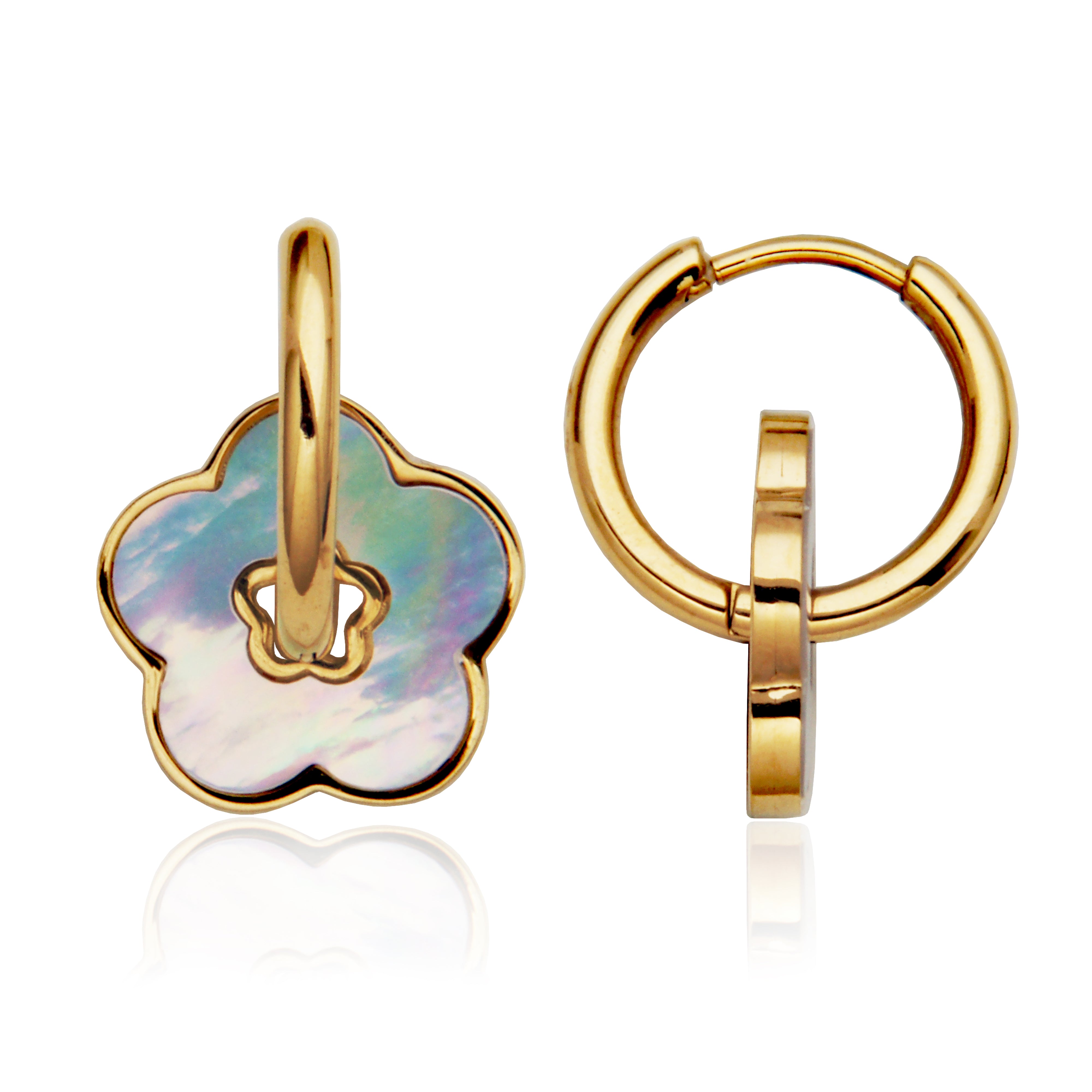 Steelx Ipgd Mother Of Pearl Flower14Mm Hoop Od16Mm