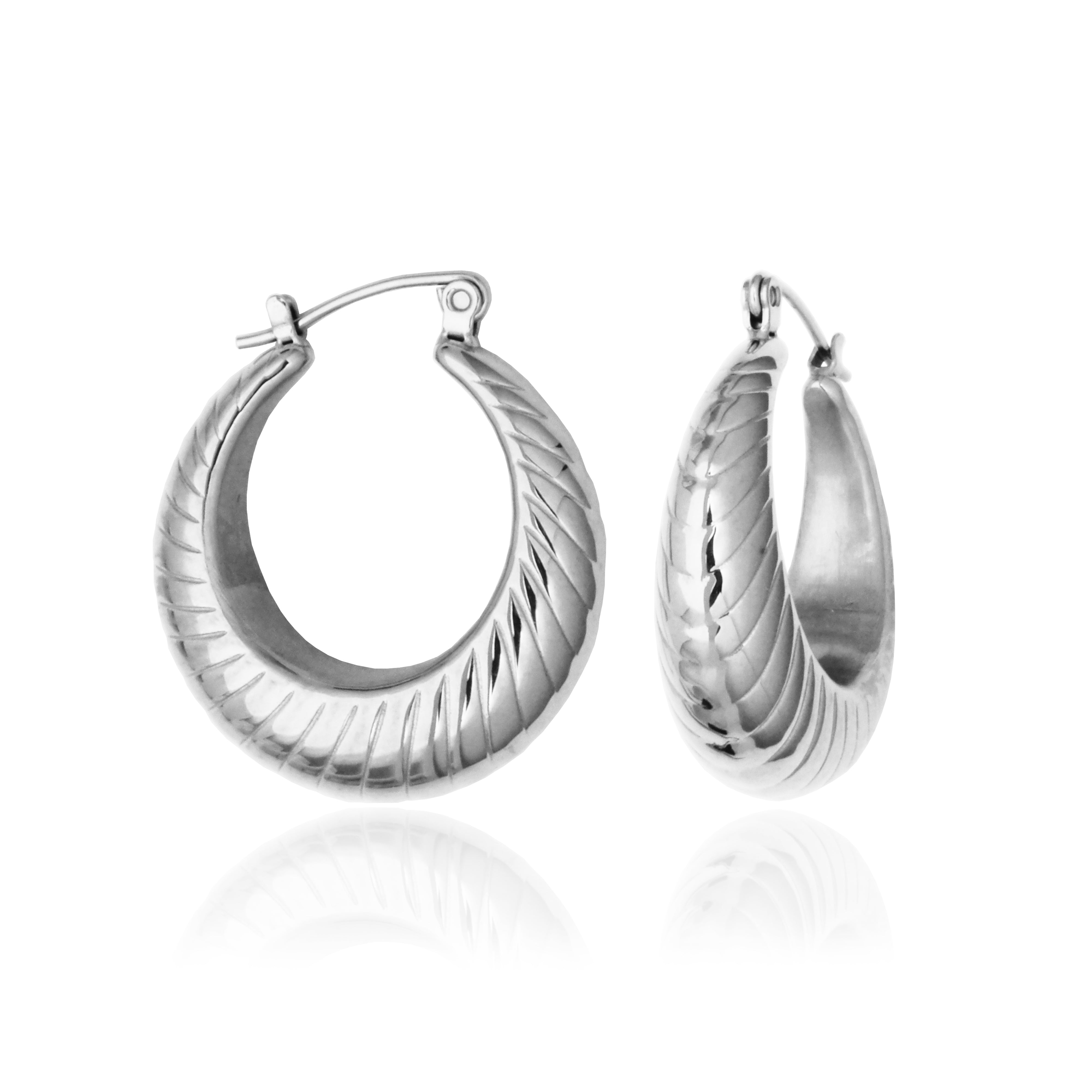 Steelx Earring High Polish  Patterned Puffy Hoop 17.5Mm