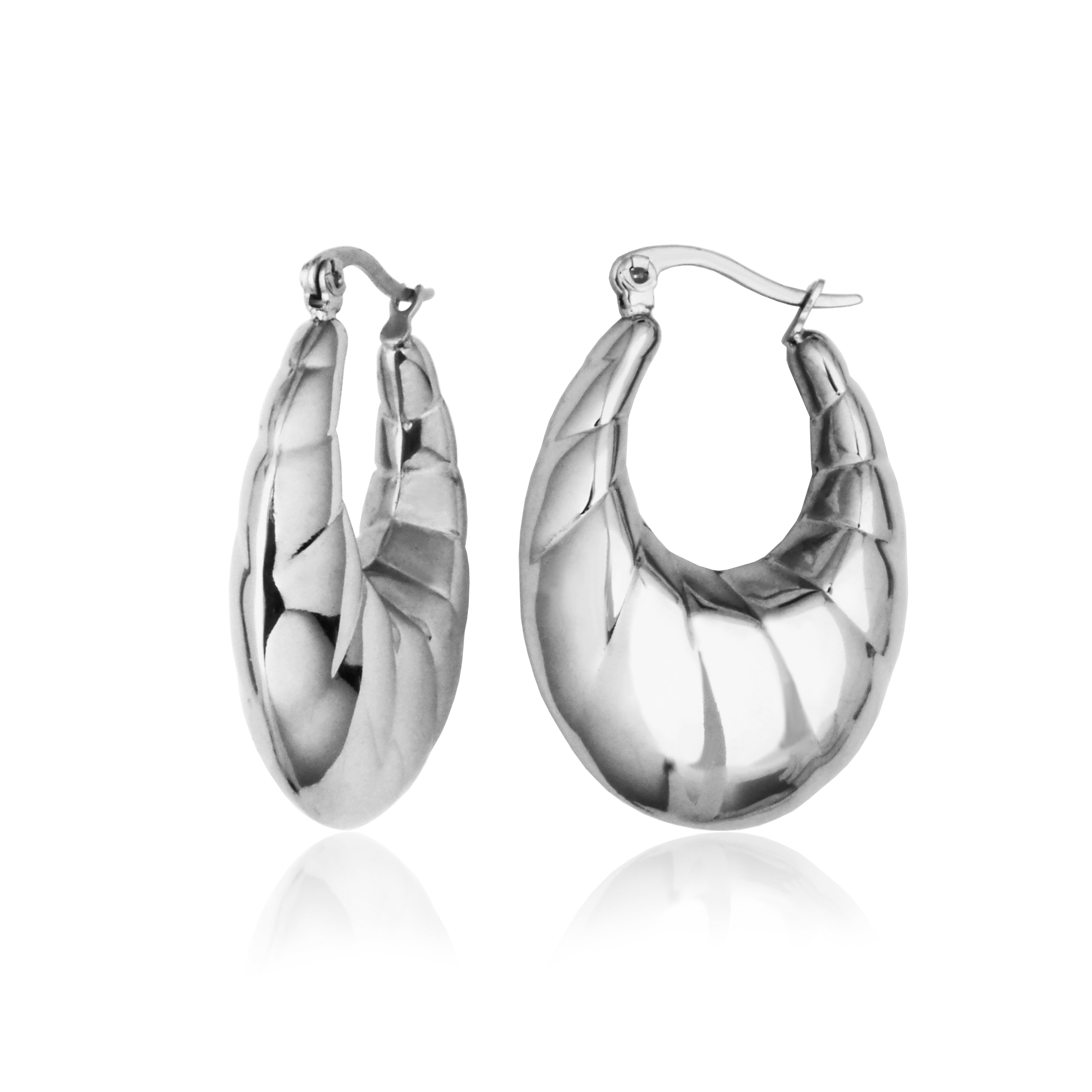 Steelx Textured Puffy Oval Hoop Od35*25Mm