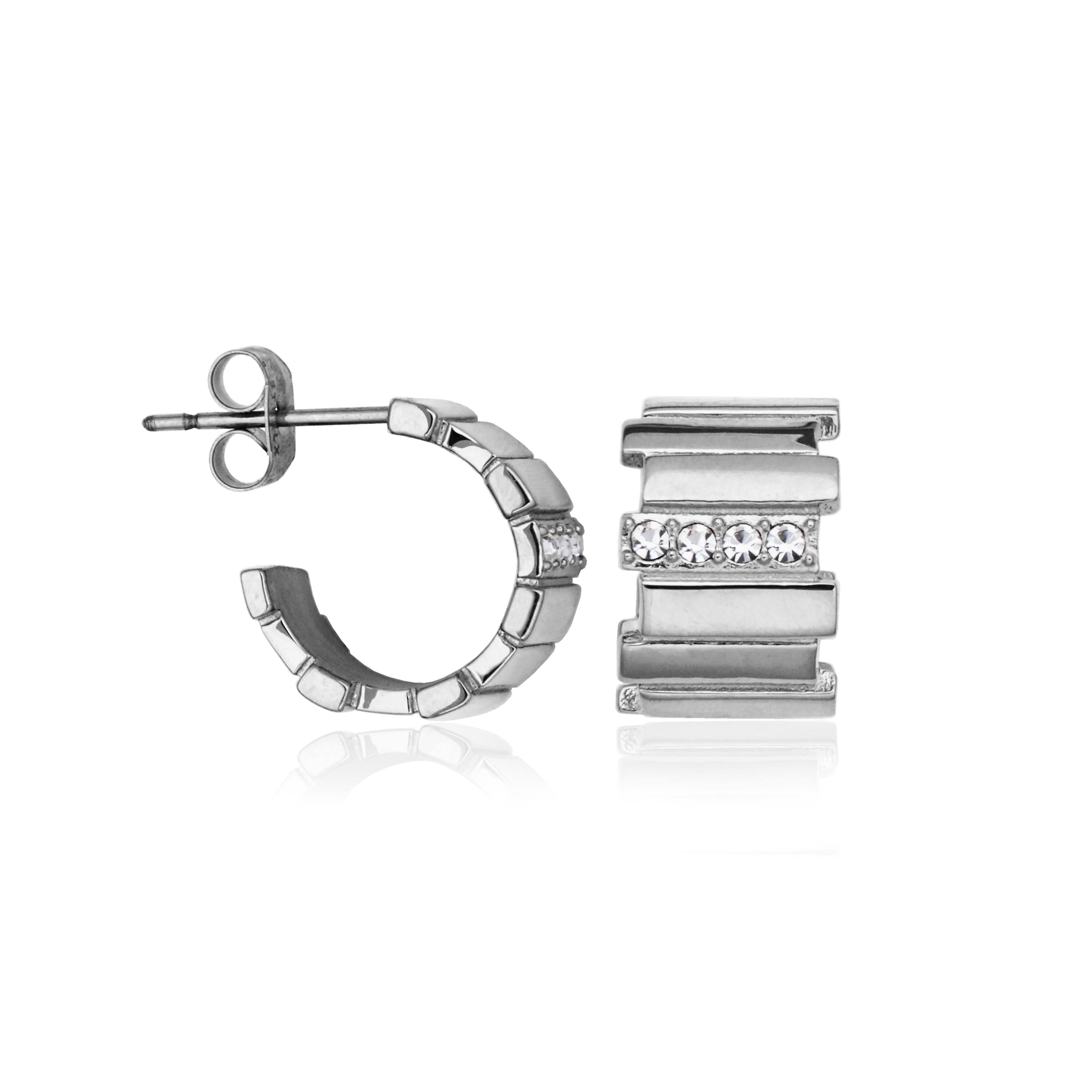 T2XJ790100 - Ridged Preciosa Crystal Open Huggie Earrings