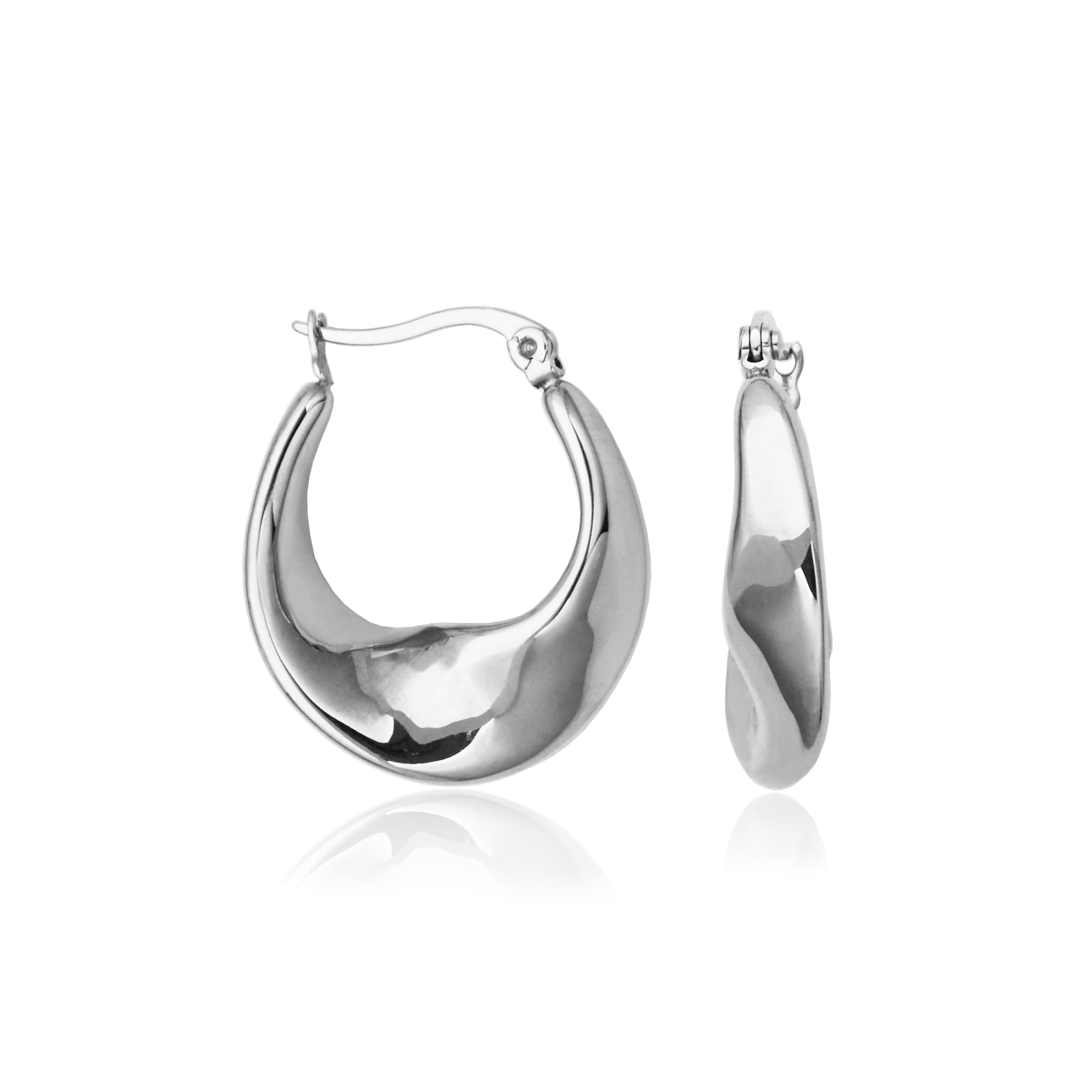 T2XJ890100 - Fluid Oval Shape Hoop Earrings
