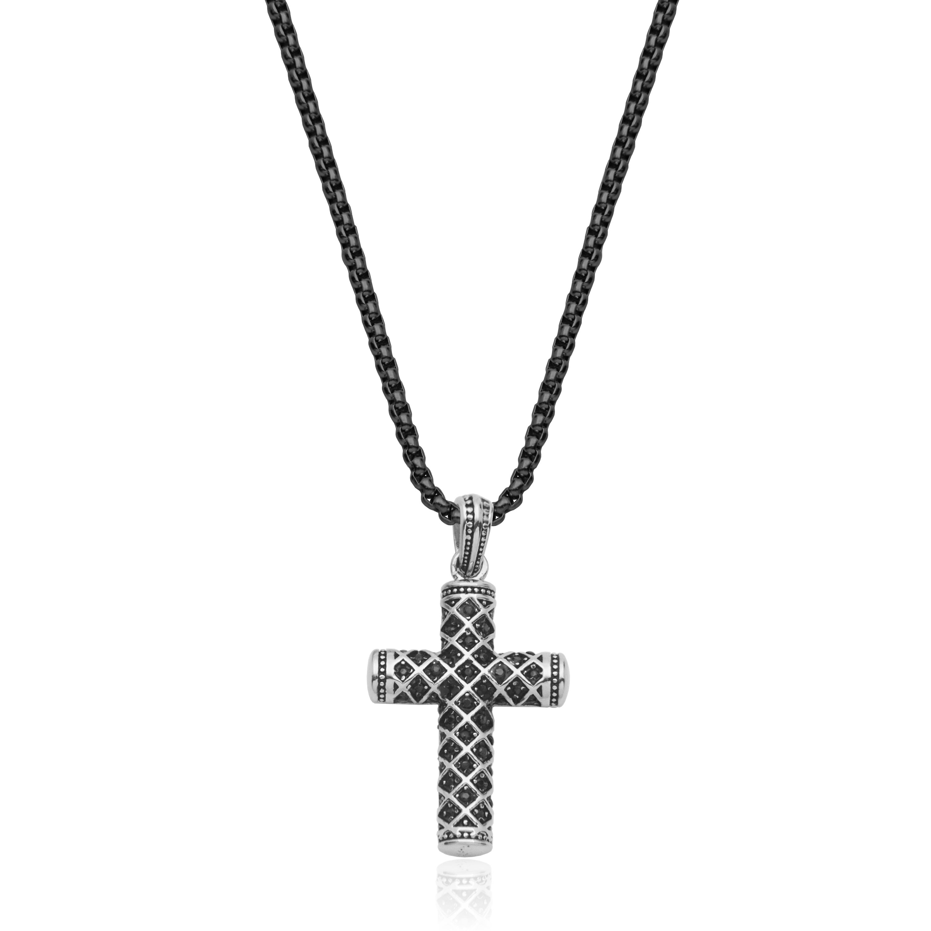 Steelx Cross Pendant18*25Mm Black Cz 24"*
