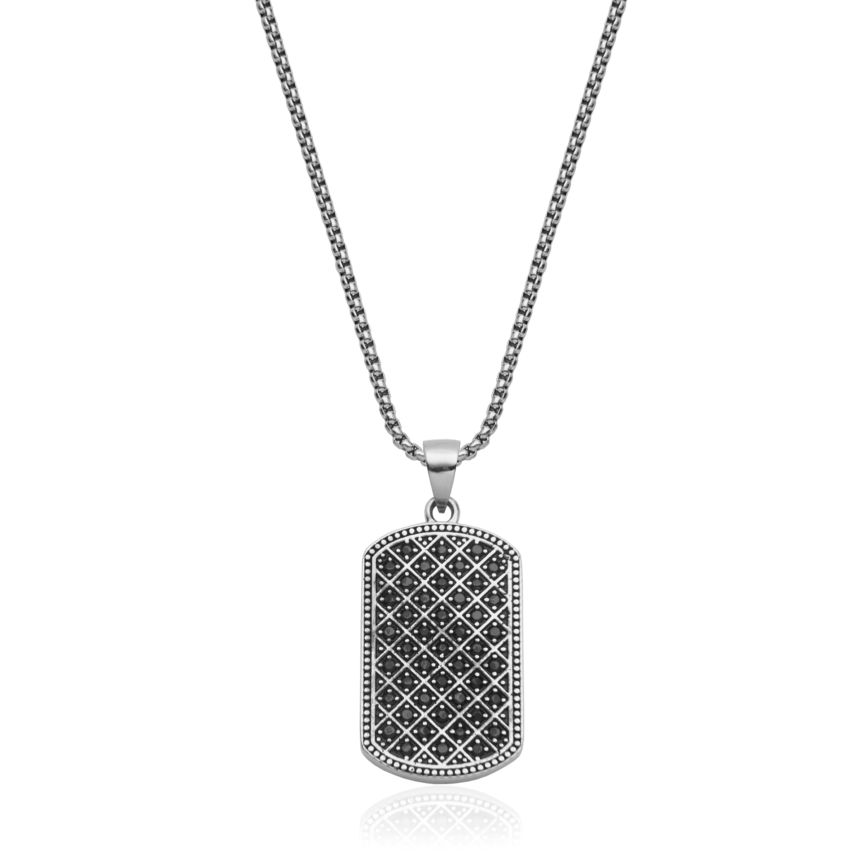 Steelx Dog Tag Pend20*32Mm With Black Cz 24"*