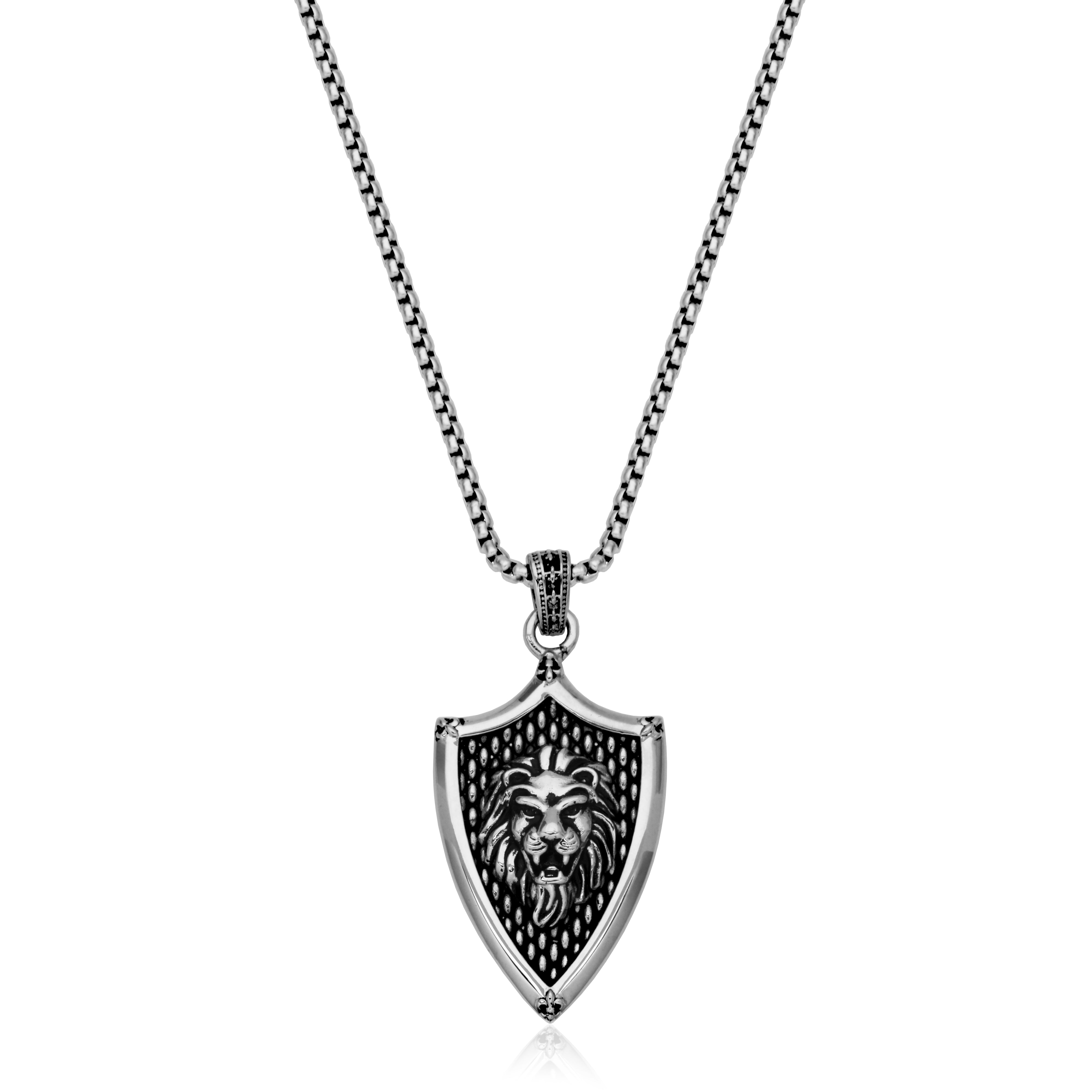 CJ STEELX Lion Shield Pendant - Silver and Black