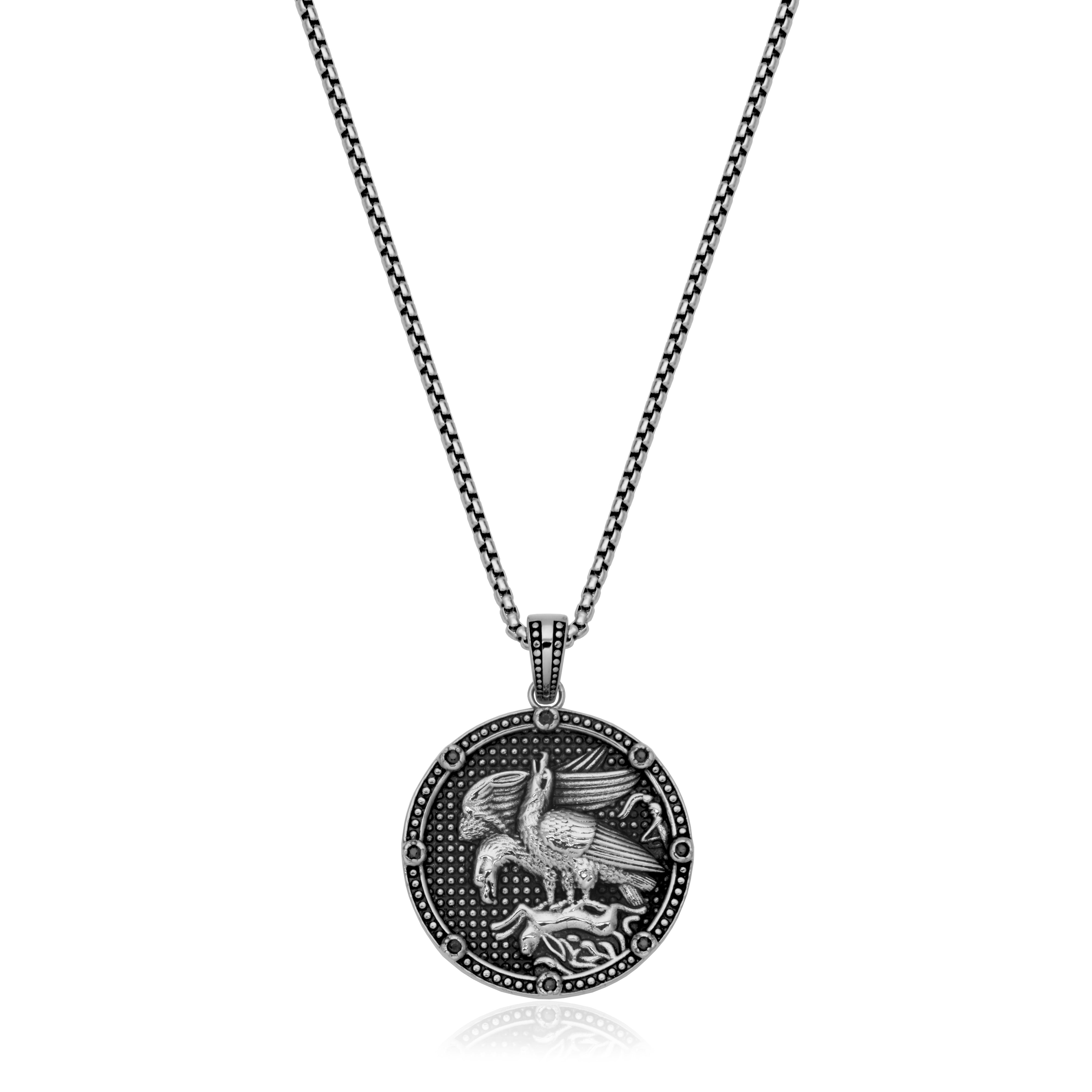 CJ STEELX Eagle Medallion Pendant - Silver and Black