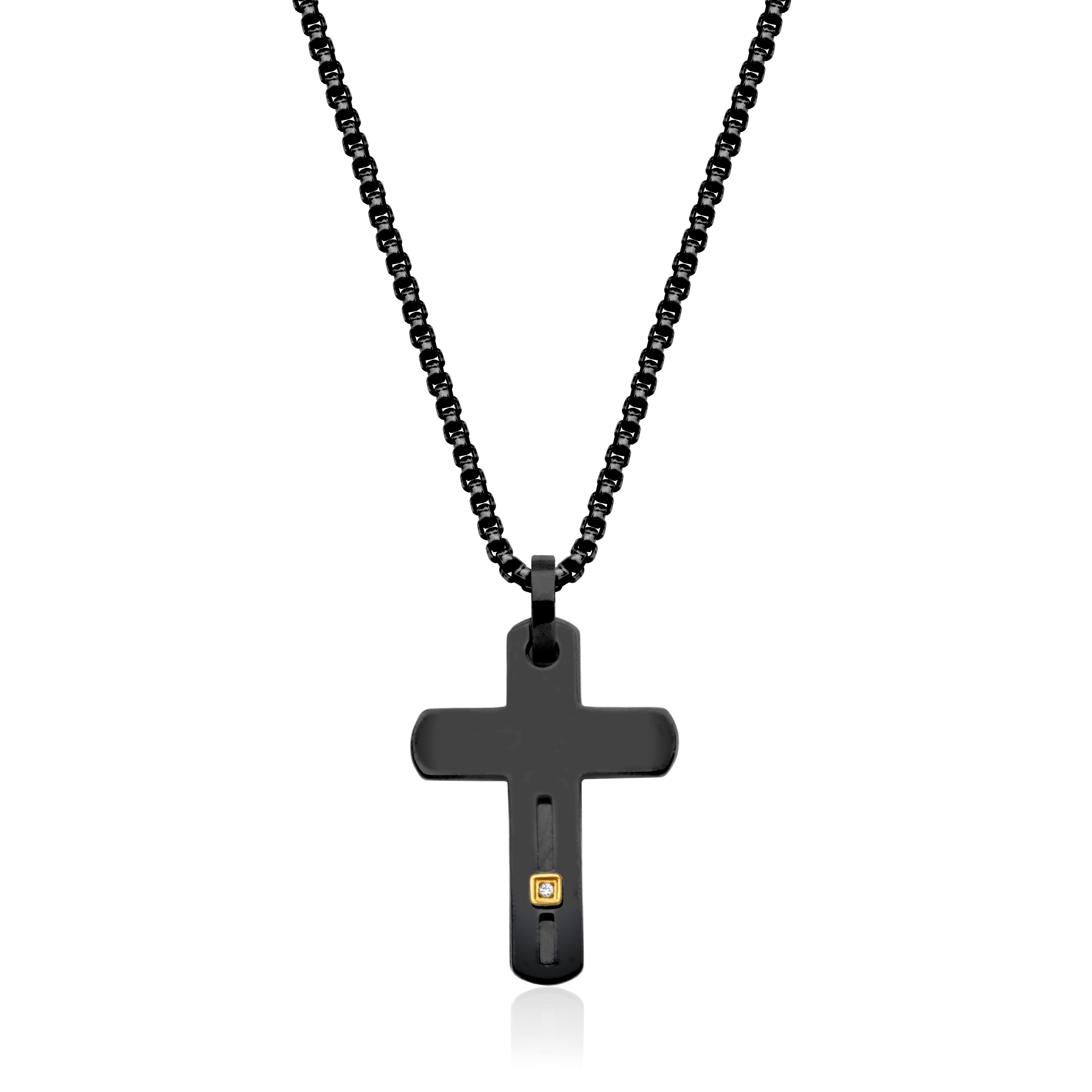 CJ STEELX Black and Gold with White Cubic Zirconia Double Cross Pendant - Black