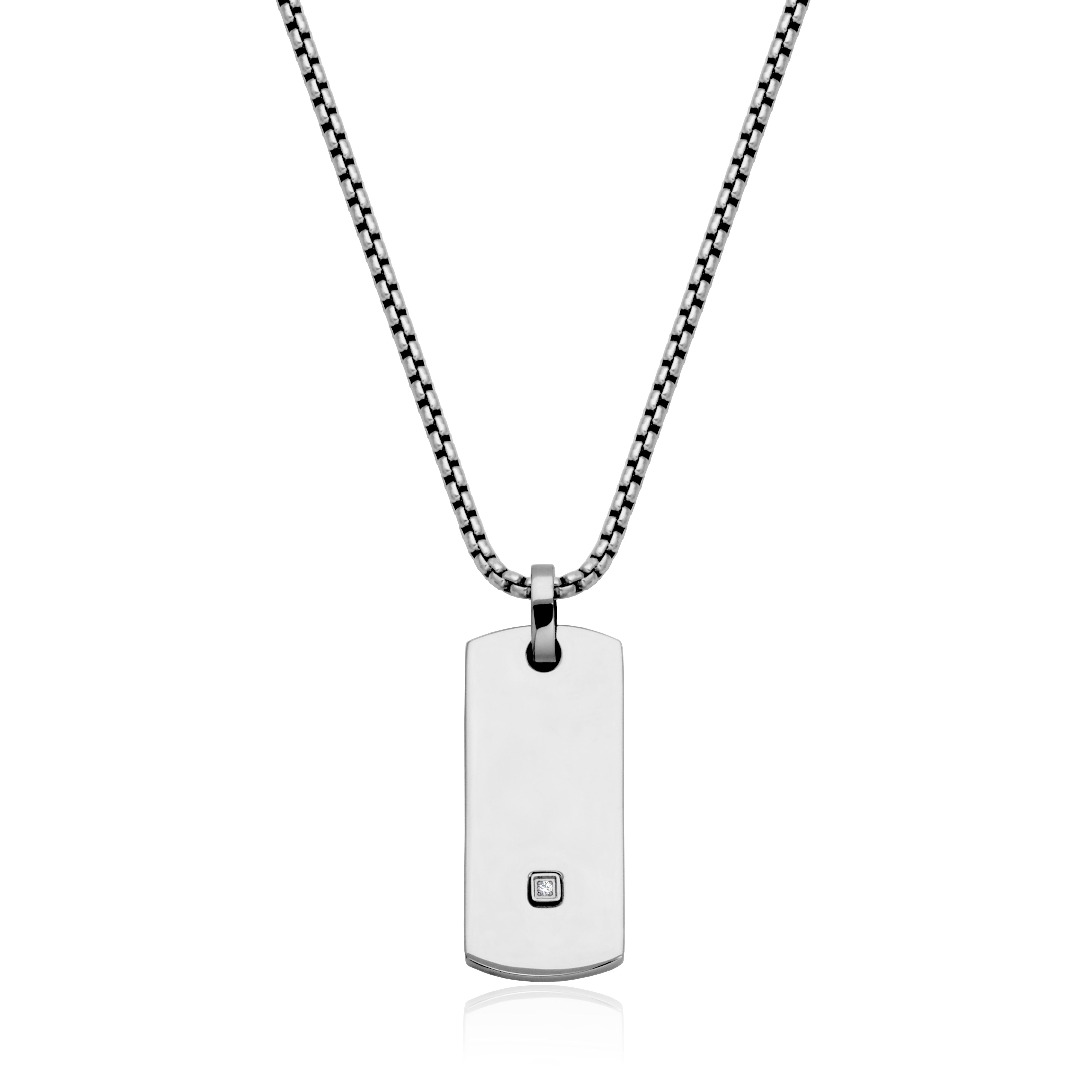 CJ STEELX White Cubic Zirconia Dog Tag Pendant - Silver