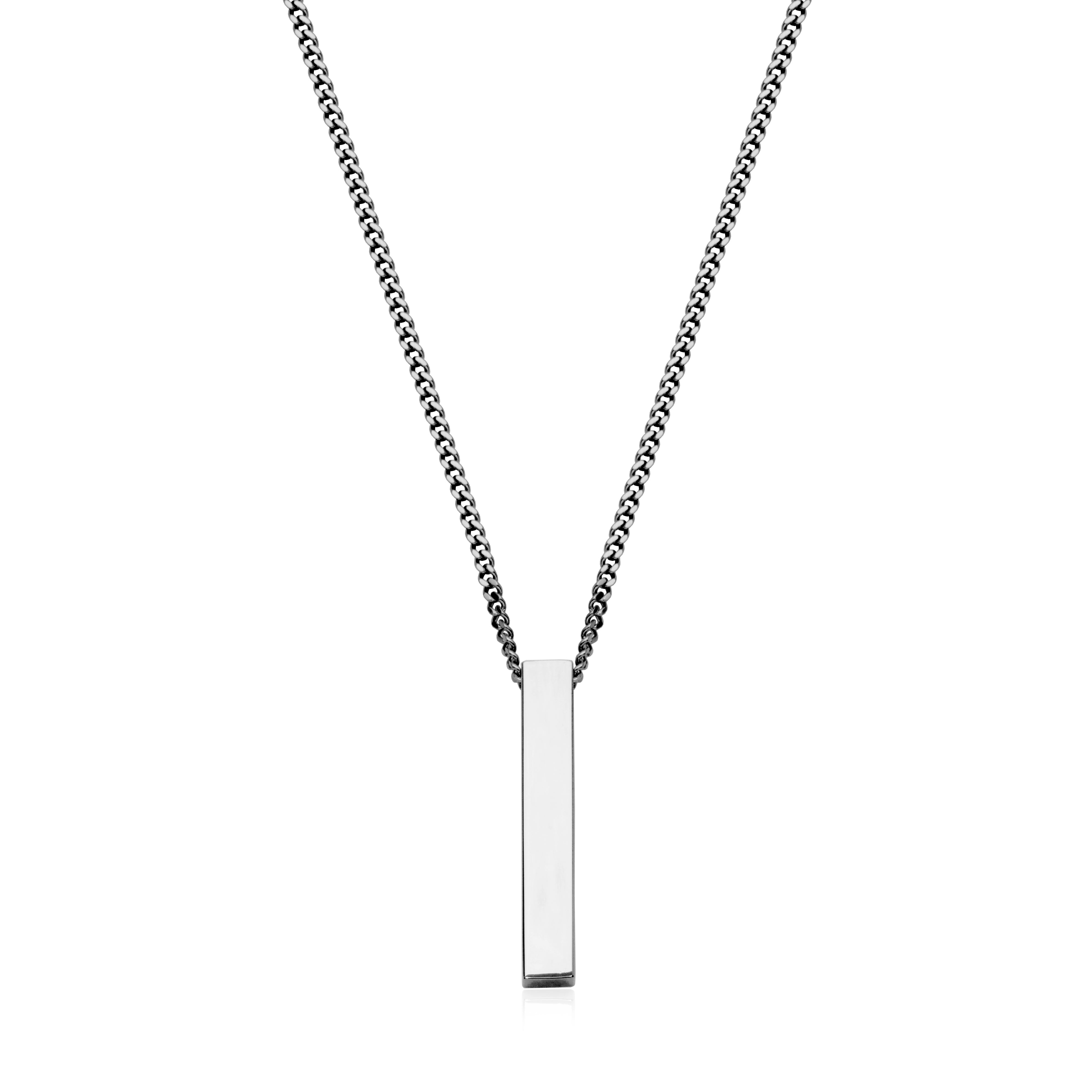 CJ STEELX Bar Pendant on Curb Chain - Silver