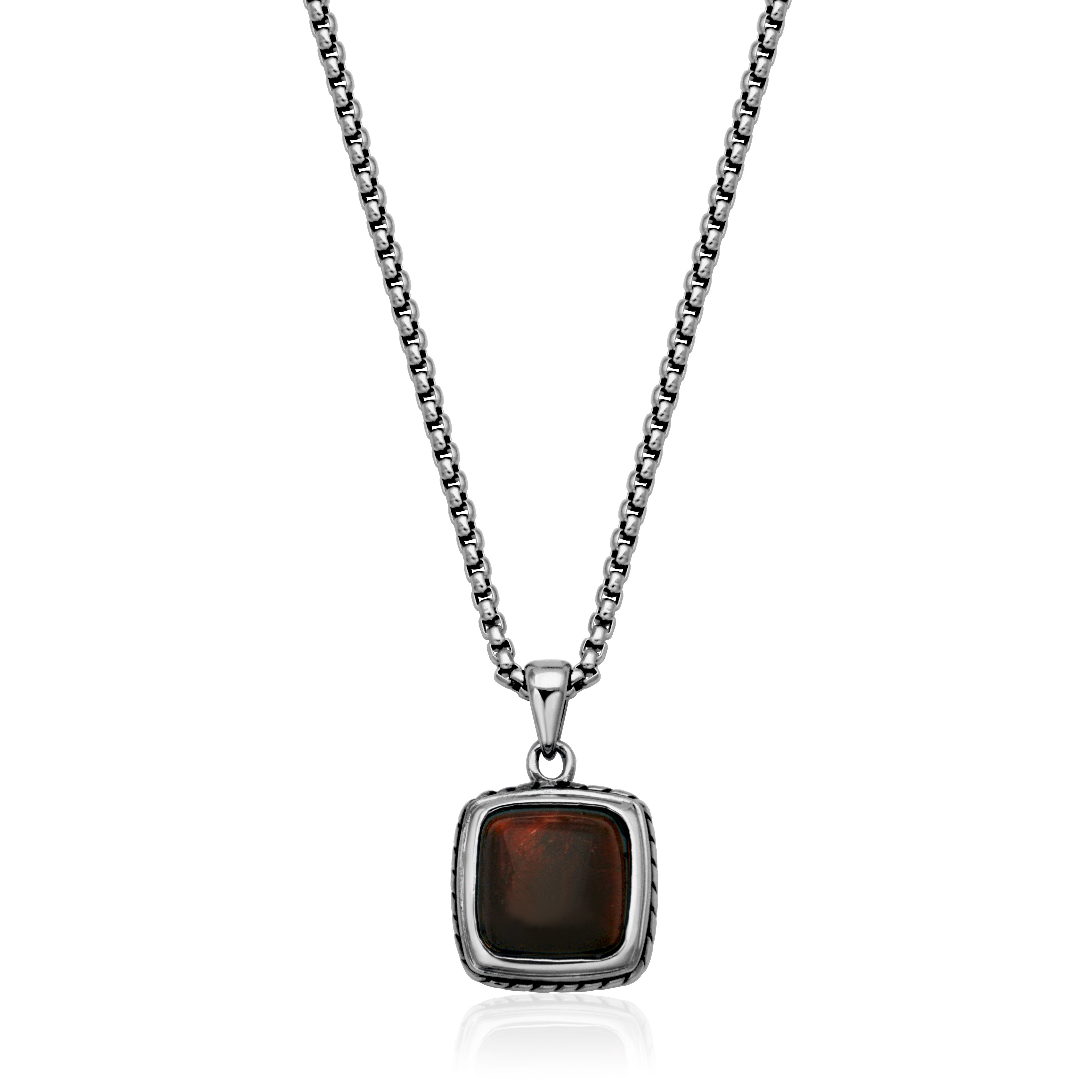 Steelx Square Red Tiger'S Eye 12Mm Pendant 20"