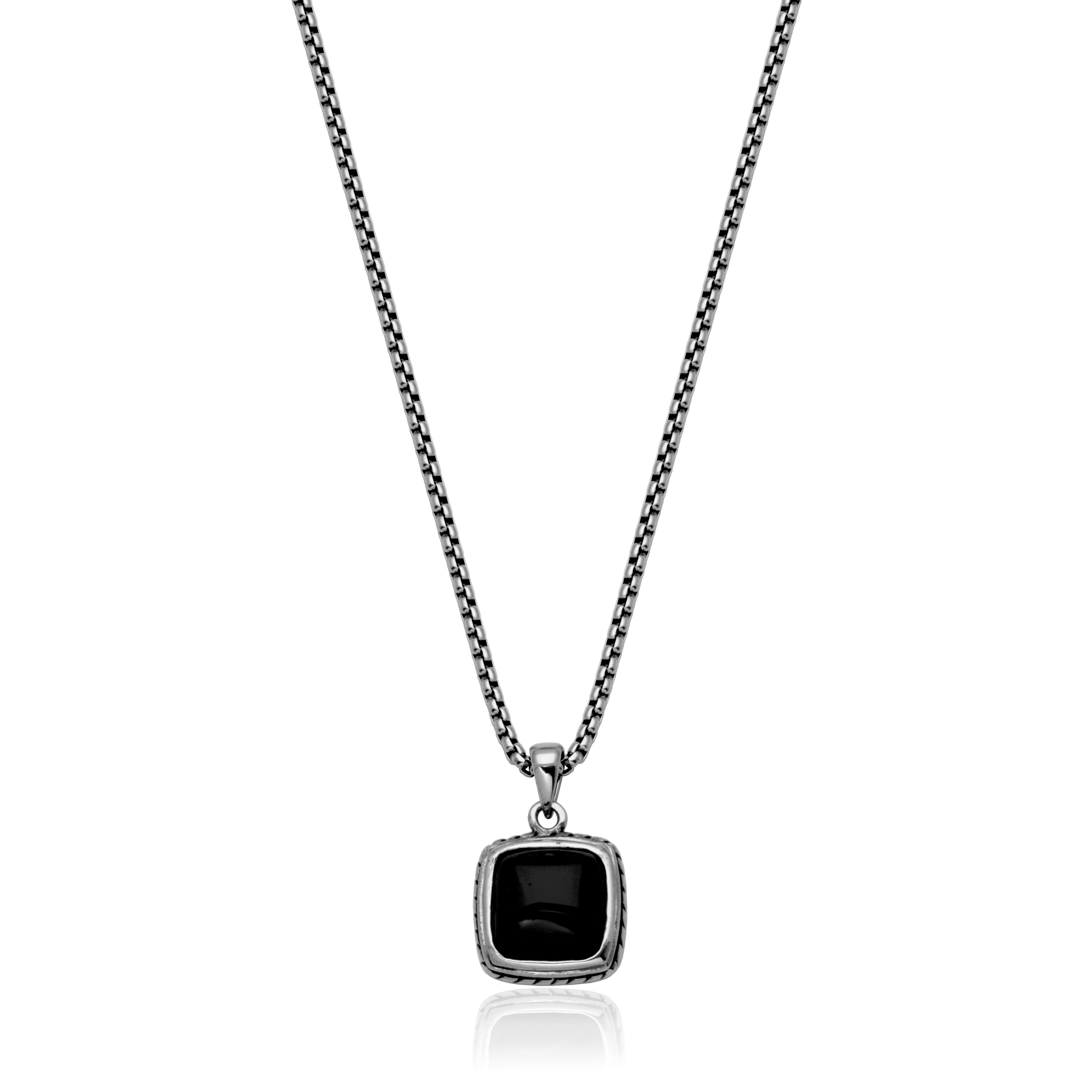 Steelx Square Black Agate 12Mm Pendant 20"