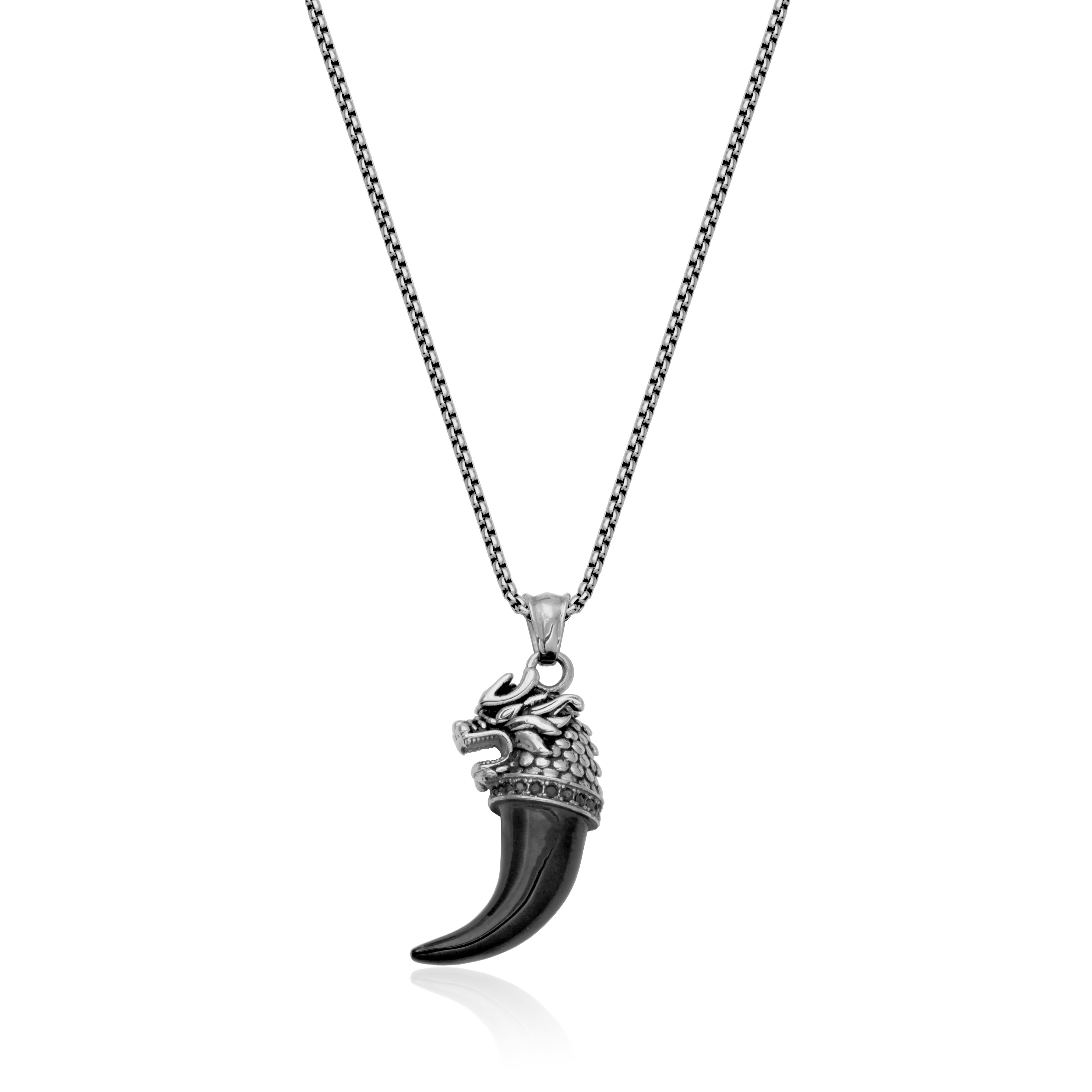 Steelx Black Cz Dragon Horn Pendant 22"