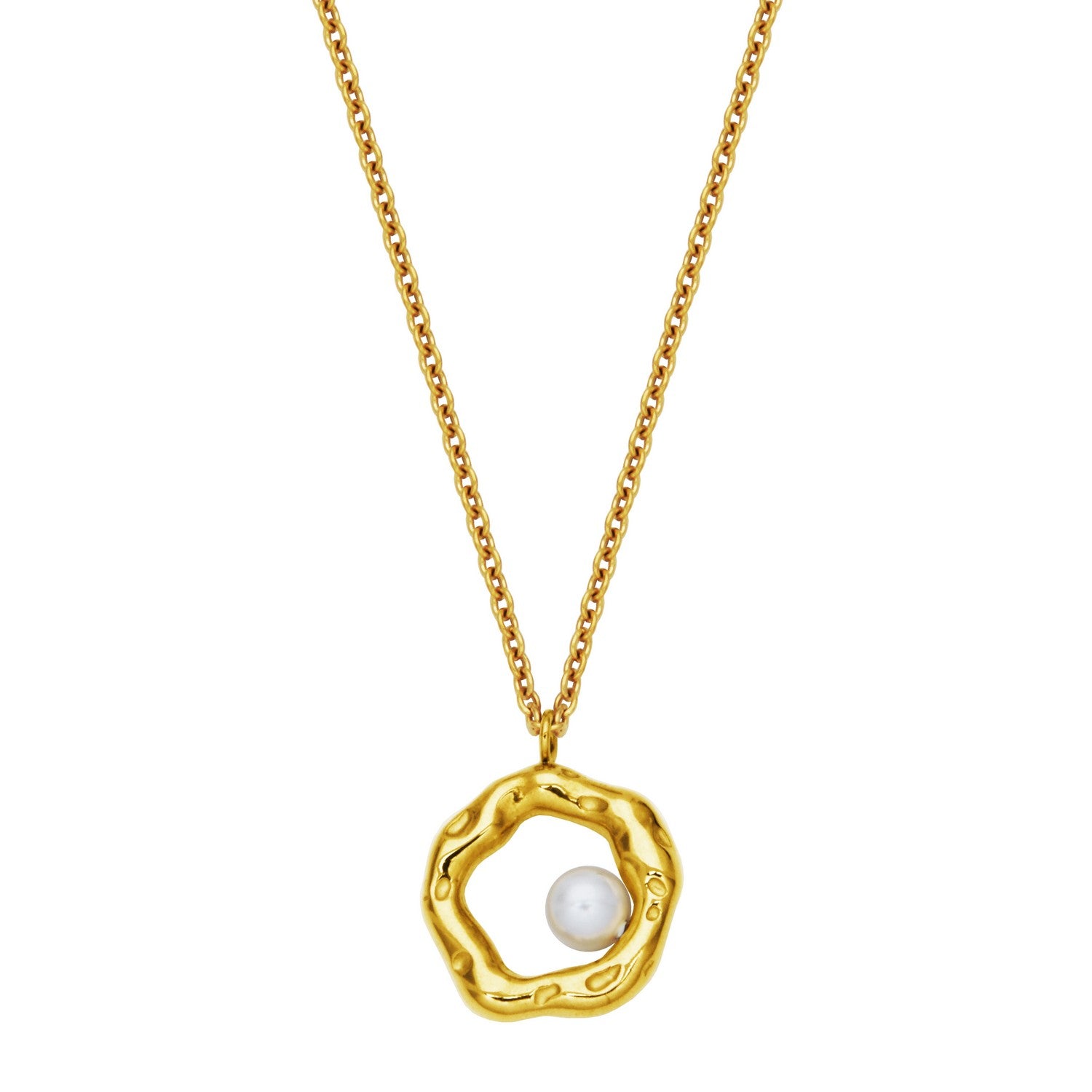 Steelx Ip Gd Immitation 6Mm Pearl On Round Pendant 18+2"