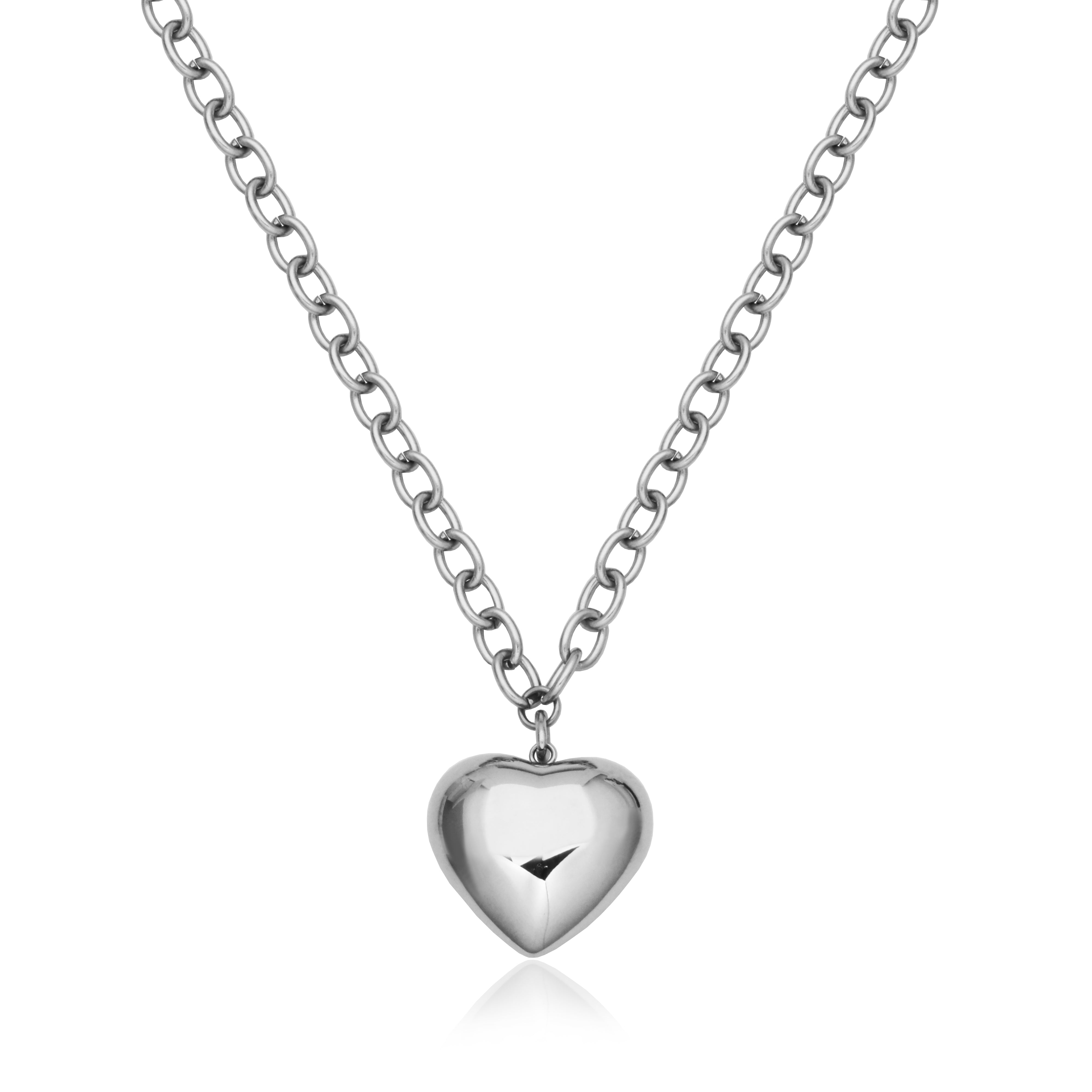 Steelx High Polish 24*24Mmpuffy Heart 5Mm Neck 18+2"