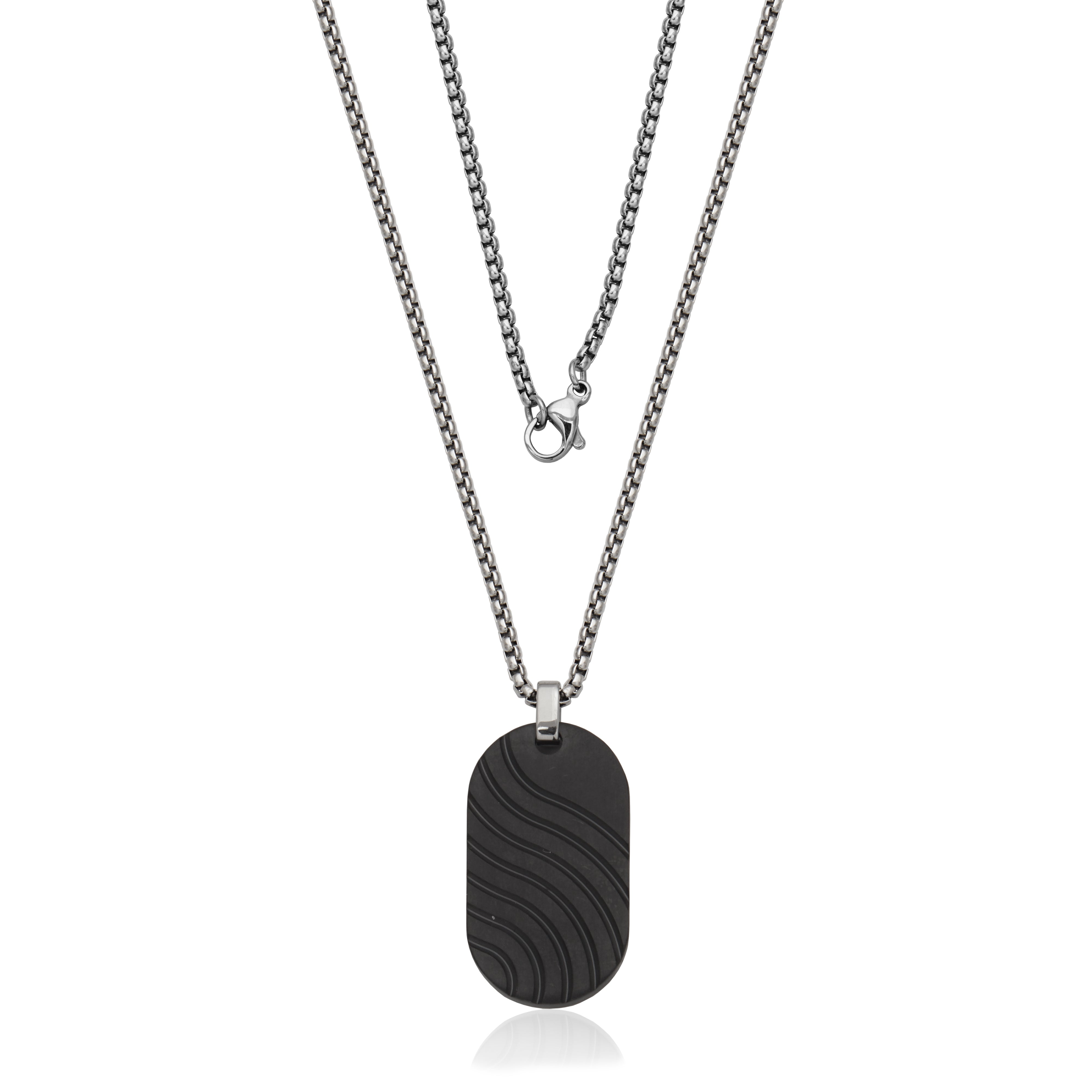Steelx Ip Black 17.5*31.5Mm Wavy  Dog Tag Pend  22"