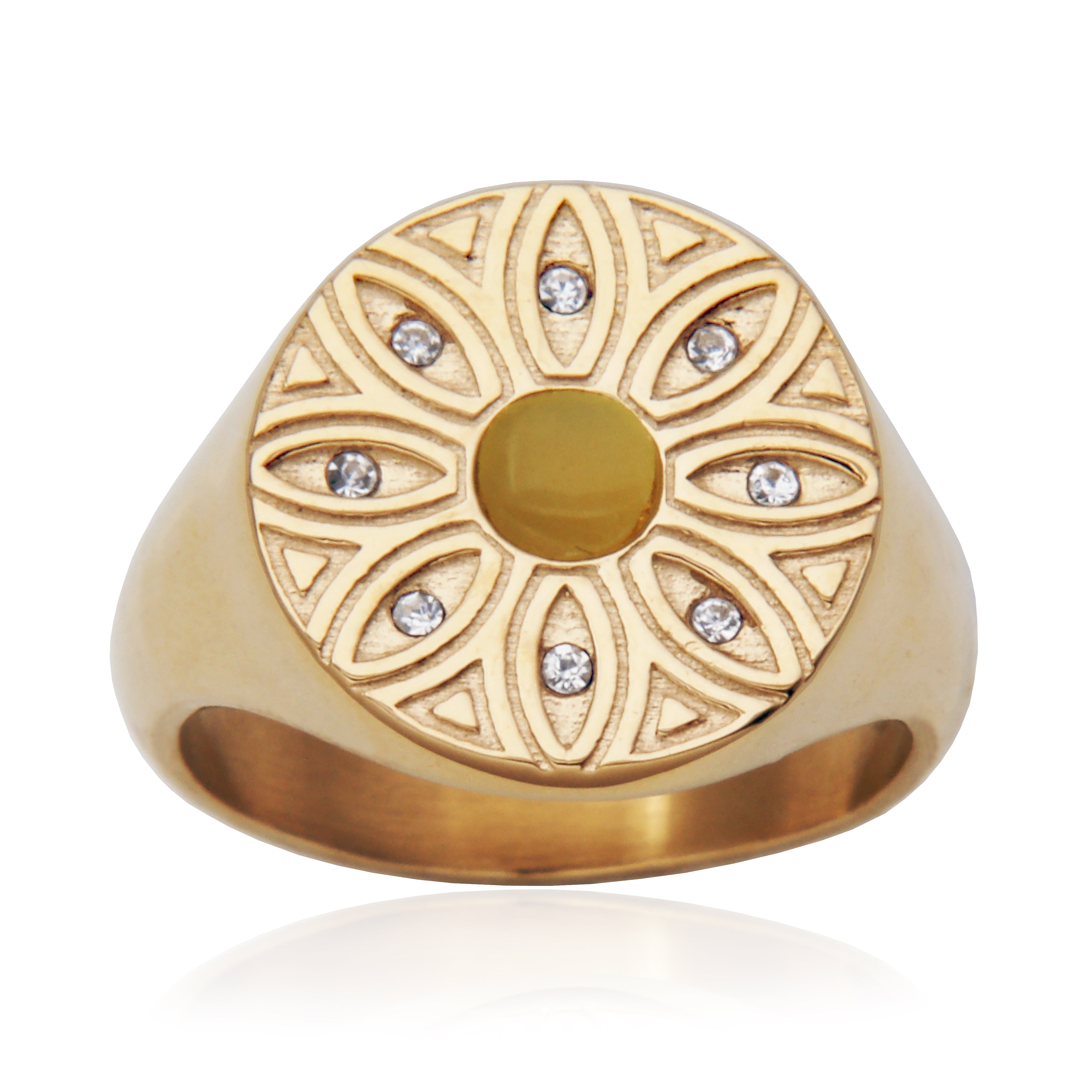 Steelx Ip Gd Lemon Jade Crystal Flower Ring