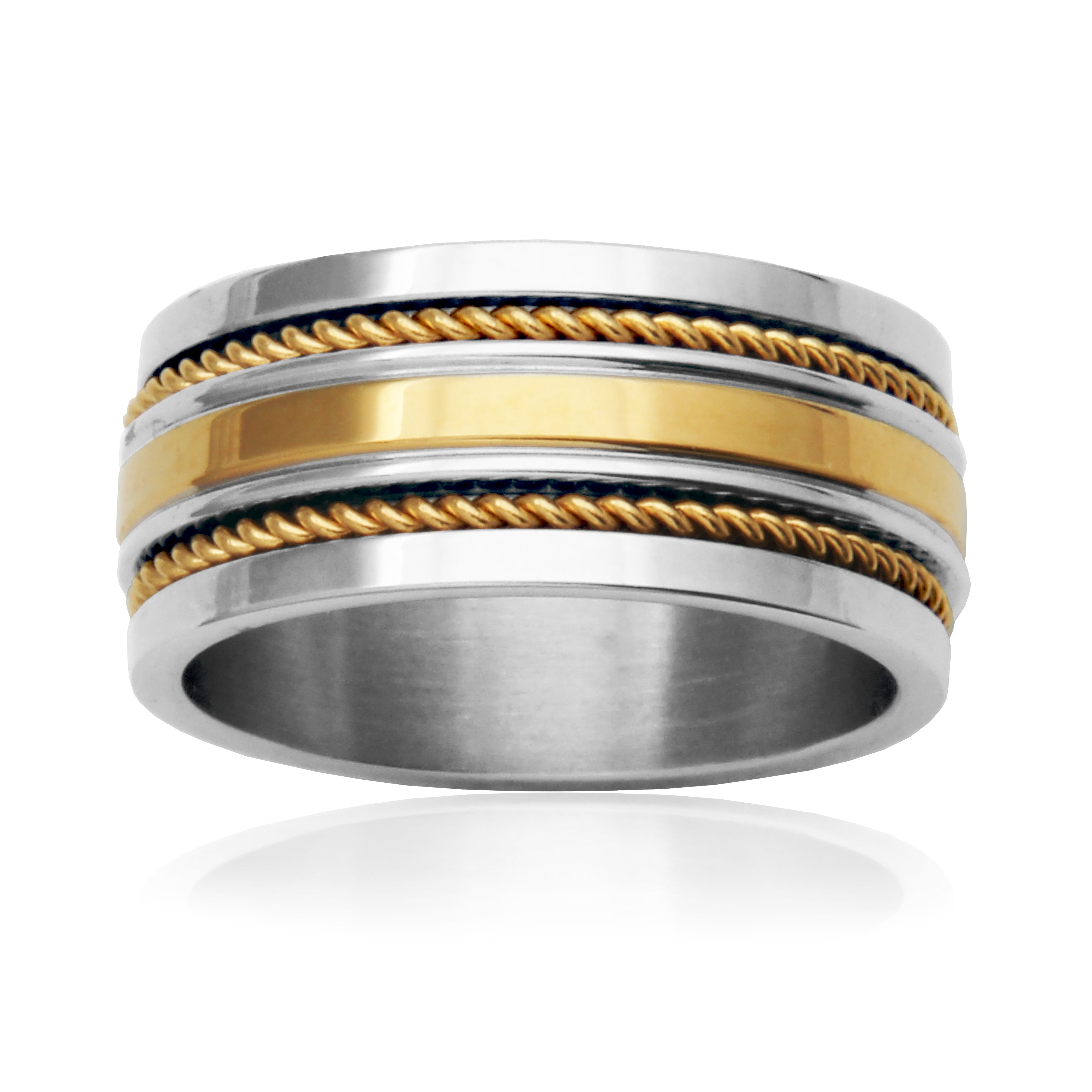 Steelx Ip Gd Two Tone 10mm Textured Band Ring