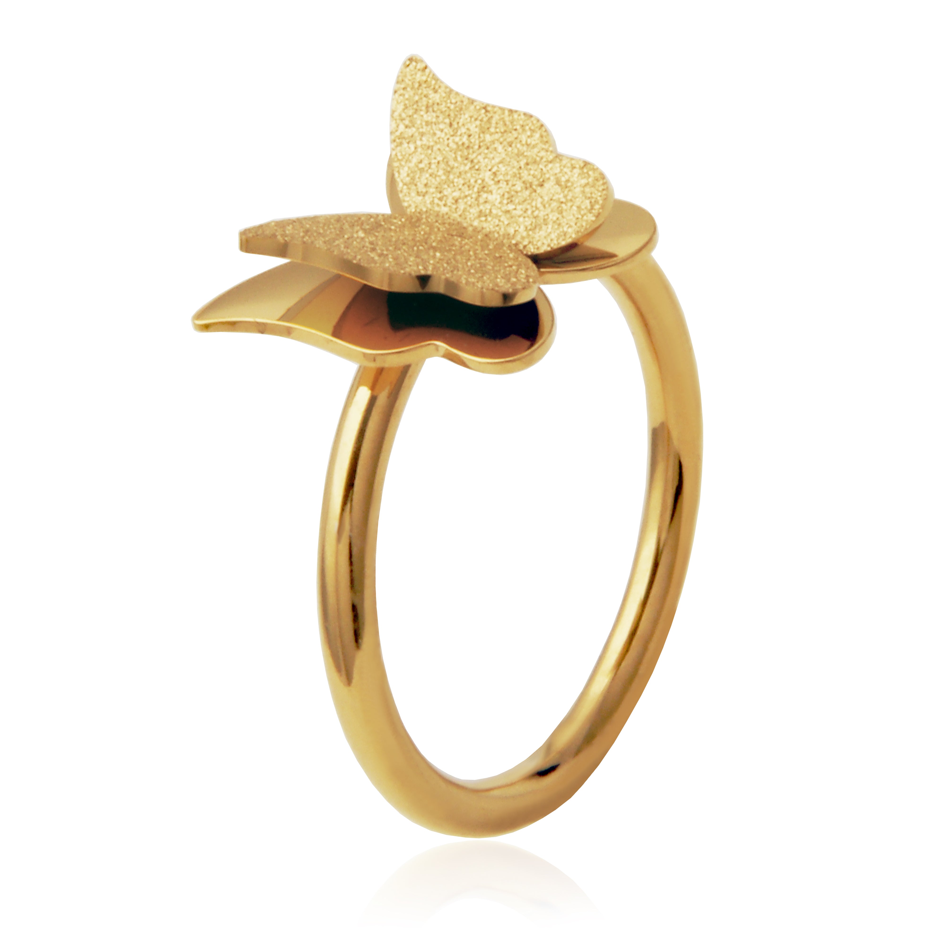 Steelx Gold Ip 3d Shimmering Butterfly Ring