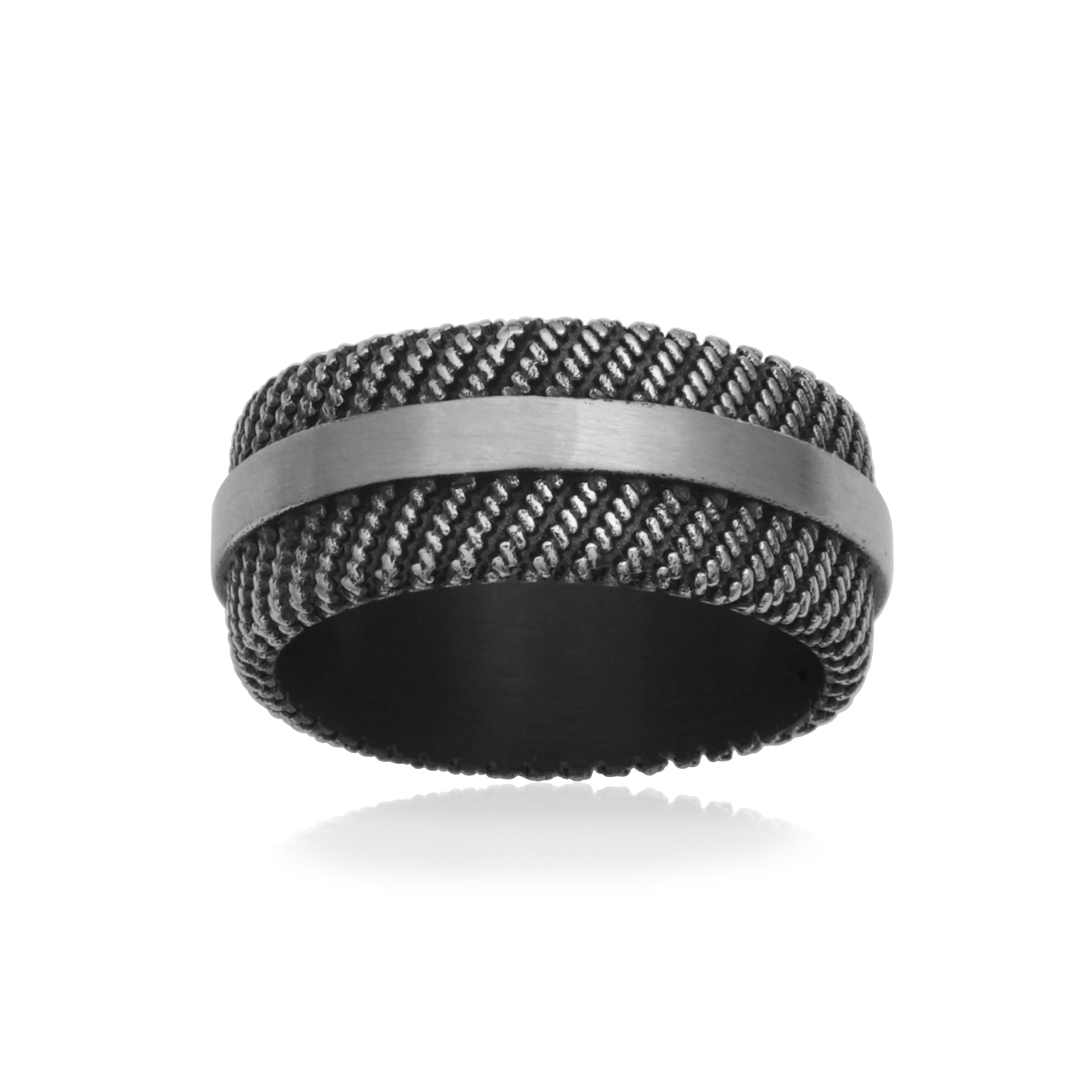 Steelx Antique Black Patterned Ring
