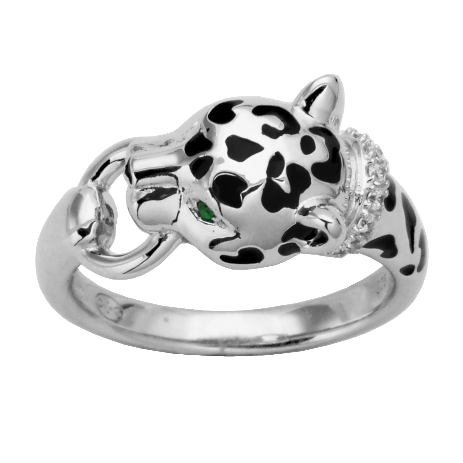 Sterling Silver Cubic Zirconia Panther Mesh Ring Epoxy Rhodium Finish Size