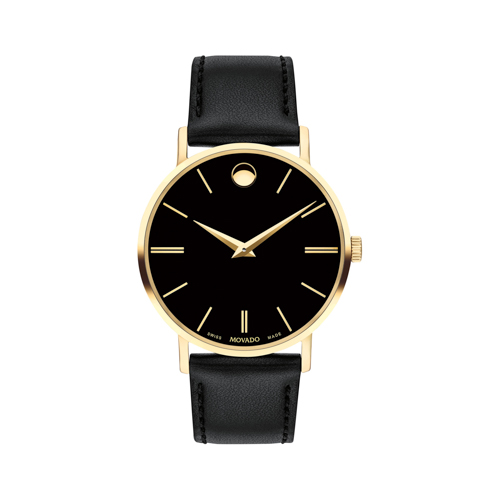 Mens Corporate Exclusive Gold and Black Leather Strap Watch, Black Dial