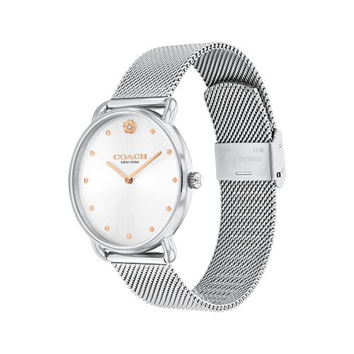 Ladies' Elliot Silver-Tone Stainless Steel Mesh Watch, Silver Dial