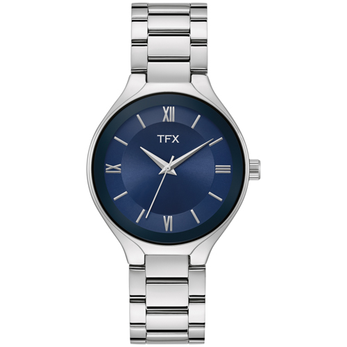 Men's TFX Silver-Tone Stainless Steel Watch, Navy Dial