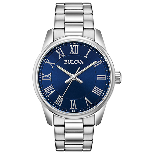 Men's Corporate Exclusive Silver-Tone Stainless Steel Watch, Blue Dial
