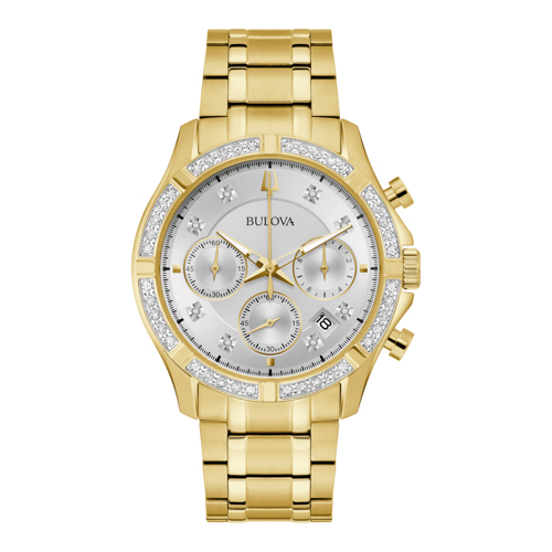 Men's Classic Diamond Chronograph Gold-Tone Stainless steel Watch, Silver Dial