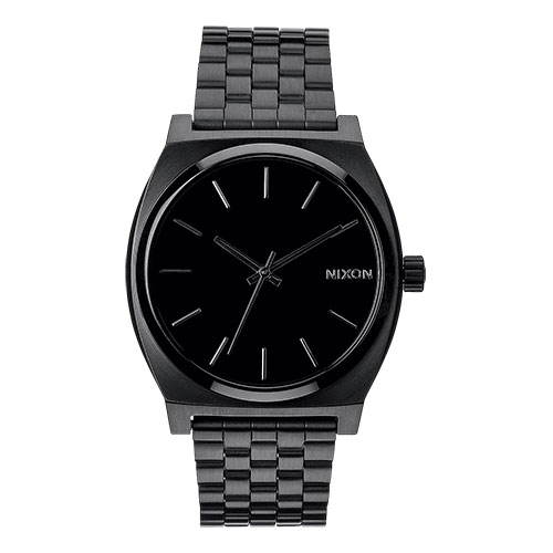 Mens Time Teller Black Stainless Steel Watch, Black Dial
