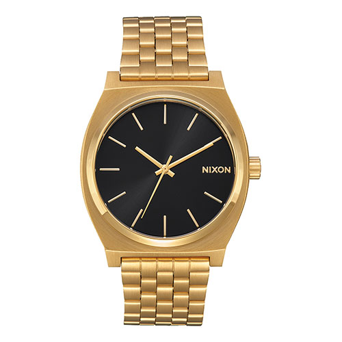 Mens Time Teller Gold-Tone Stainless Steel Watch, Black Dial