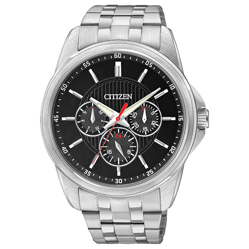 Mens Quartz Stainless Steel Watch Black Dial