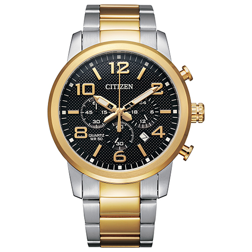 Mens Dress Two-Tone Stainless Steel Quartz Watch Black Dial