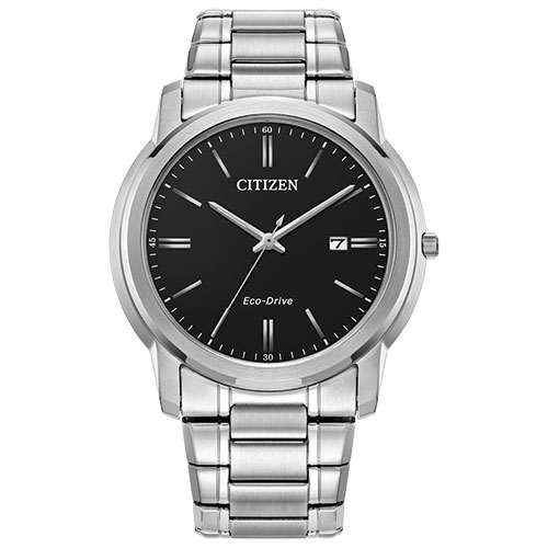 Men's Corporate Exclusive Eco-Drive Silver-Tone Stainless Steel Watch, Black Dial