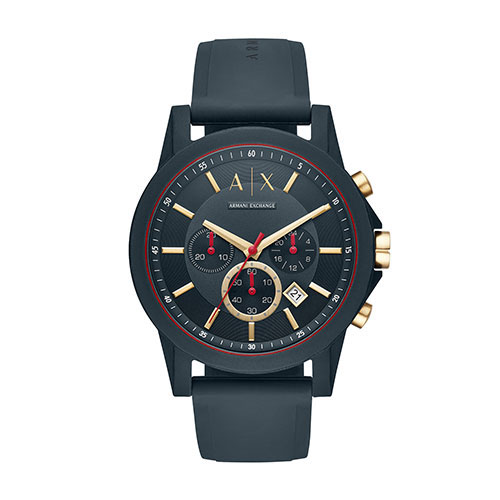 Mens Outerbanks Chronograph Blue Silicone Strap Watch Gold & Blue Dial