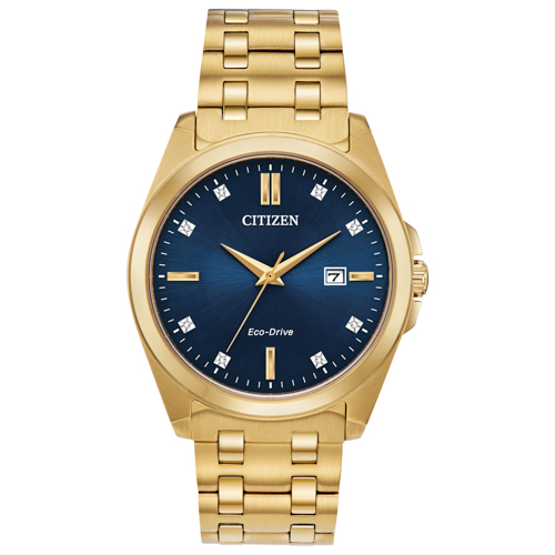 Men's Peyten Eco-Drive Gold-Tone Stainless Steel Watch, Blue Dial