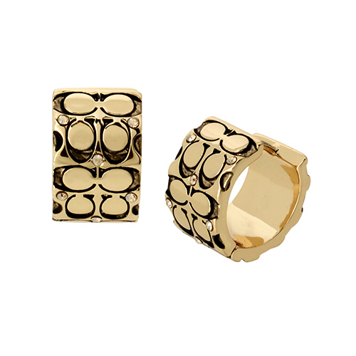 Quilted C Crystals Hoop Earrings Gold