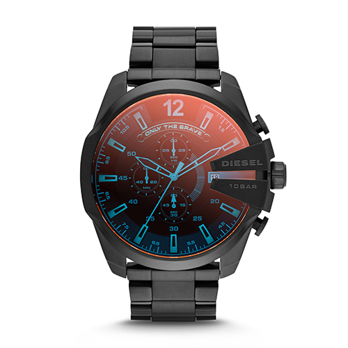 Mens Mega Chief Black Ion-Plated Watch Iridescent Dial