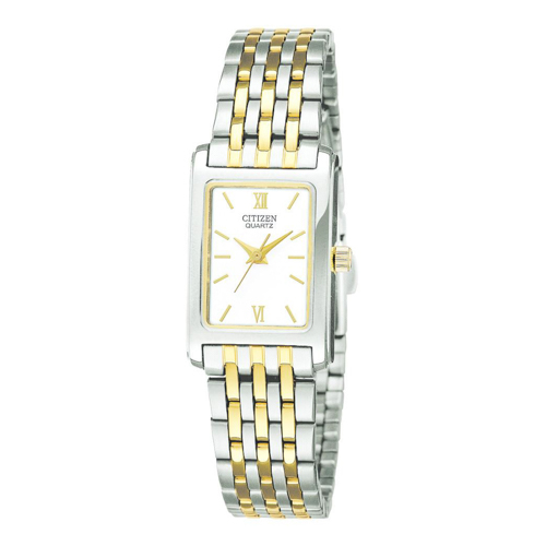 Ladies' Quartz Two-Tone Stainless Steel Rectangle Watch, White Dial