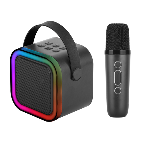 Mini Karaoke Bluetooth Speaker w/ Wireless Mic & Front RGB, Black
