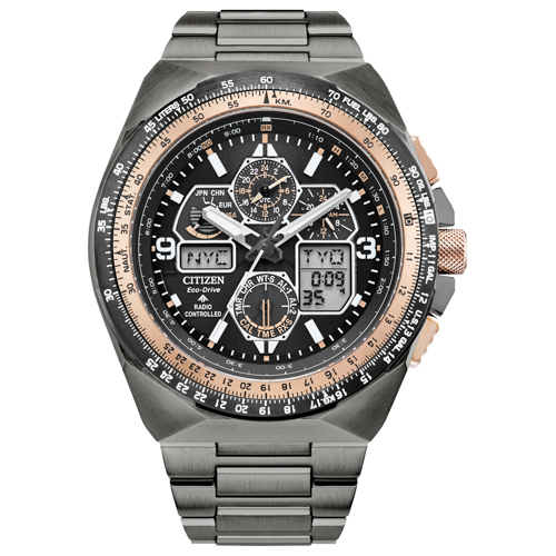 Men's Promaster Skyhawk A-T Eco-Drive Gray IP Stainless Steel Watch, Black Dial