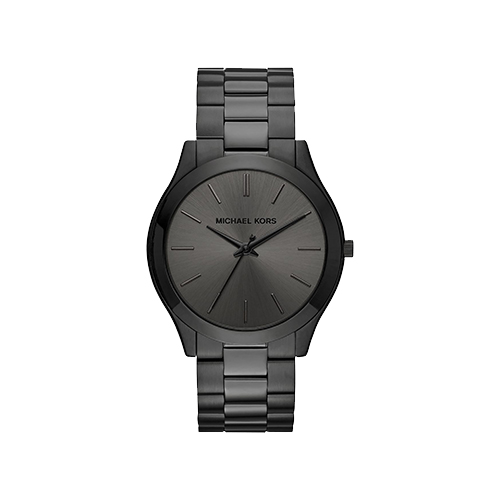 Mens Slim Runway Black Ion-Plated Stainless Steel Watch, Black Dial