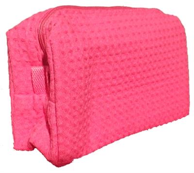 Large Cotton Waffle Cosmetic Bag - Fuchsia - Min 24 pcs