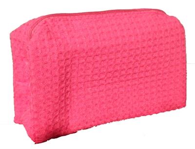 Small Cotton Waffle Cosmetic Bag - Fuchsia - Min 24 pcs