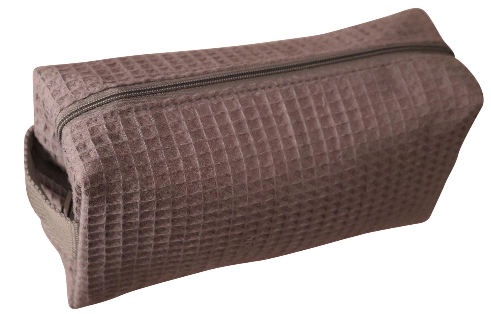 Small Cotton Waffle Cosmetic Bag - Grey - Min 24 pcs
