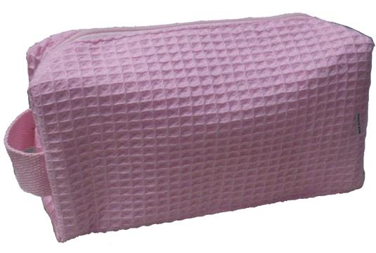 Small Cotton Waffle Cosmetic Bag - Pink - Min 24 pcs