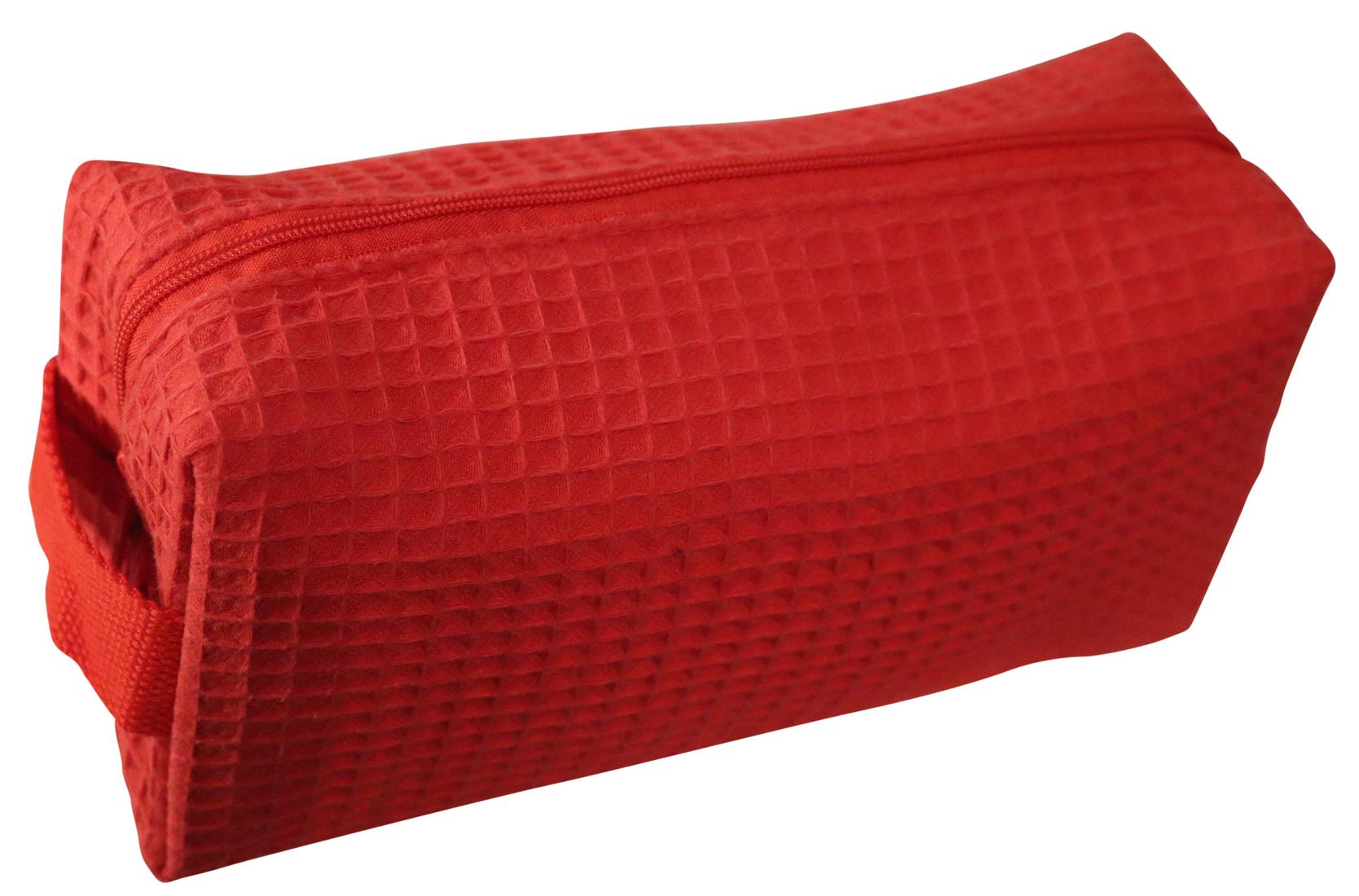 Small Cotton Waffle Cosmetic Bag - Red - Min 24 pcs