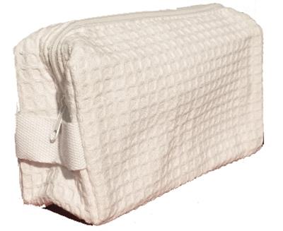 Small Cotton Waffle Cosmetic Bag - White - Min 24 pcs