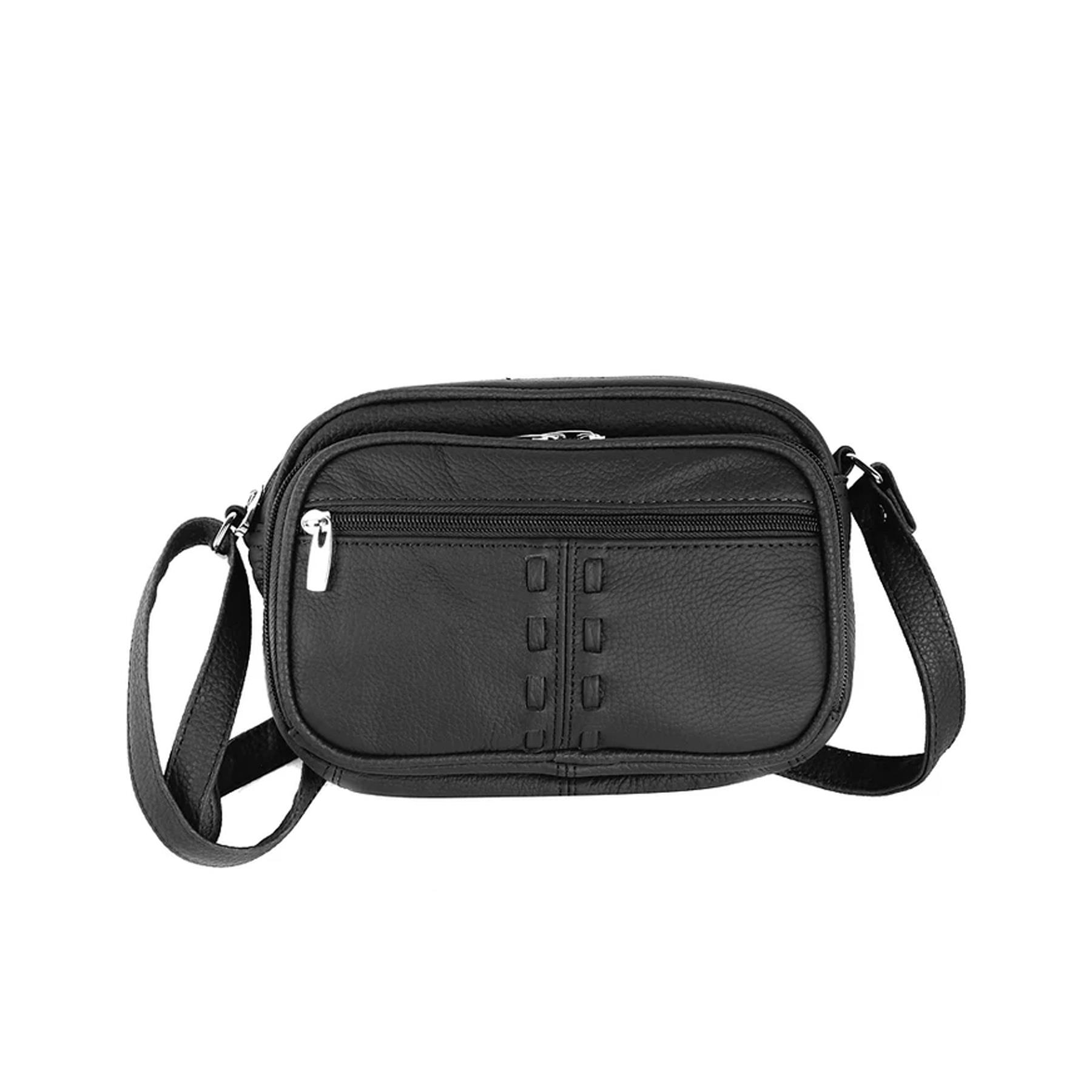 Leather Crossbody with Front Organizer Black