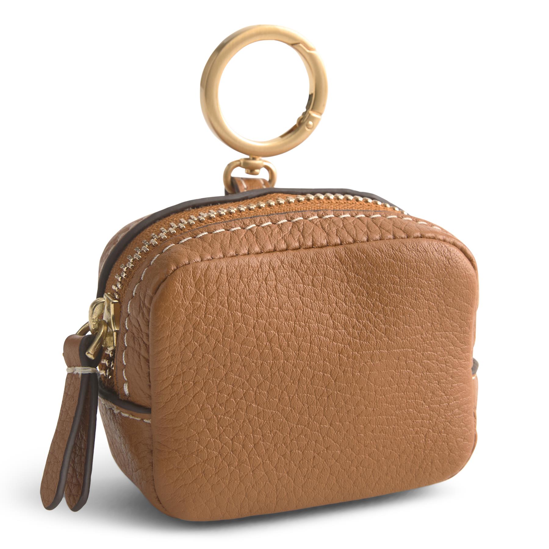 Zip Earbud Bag Charm - Roasted Pecan - Leather