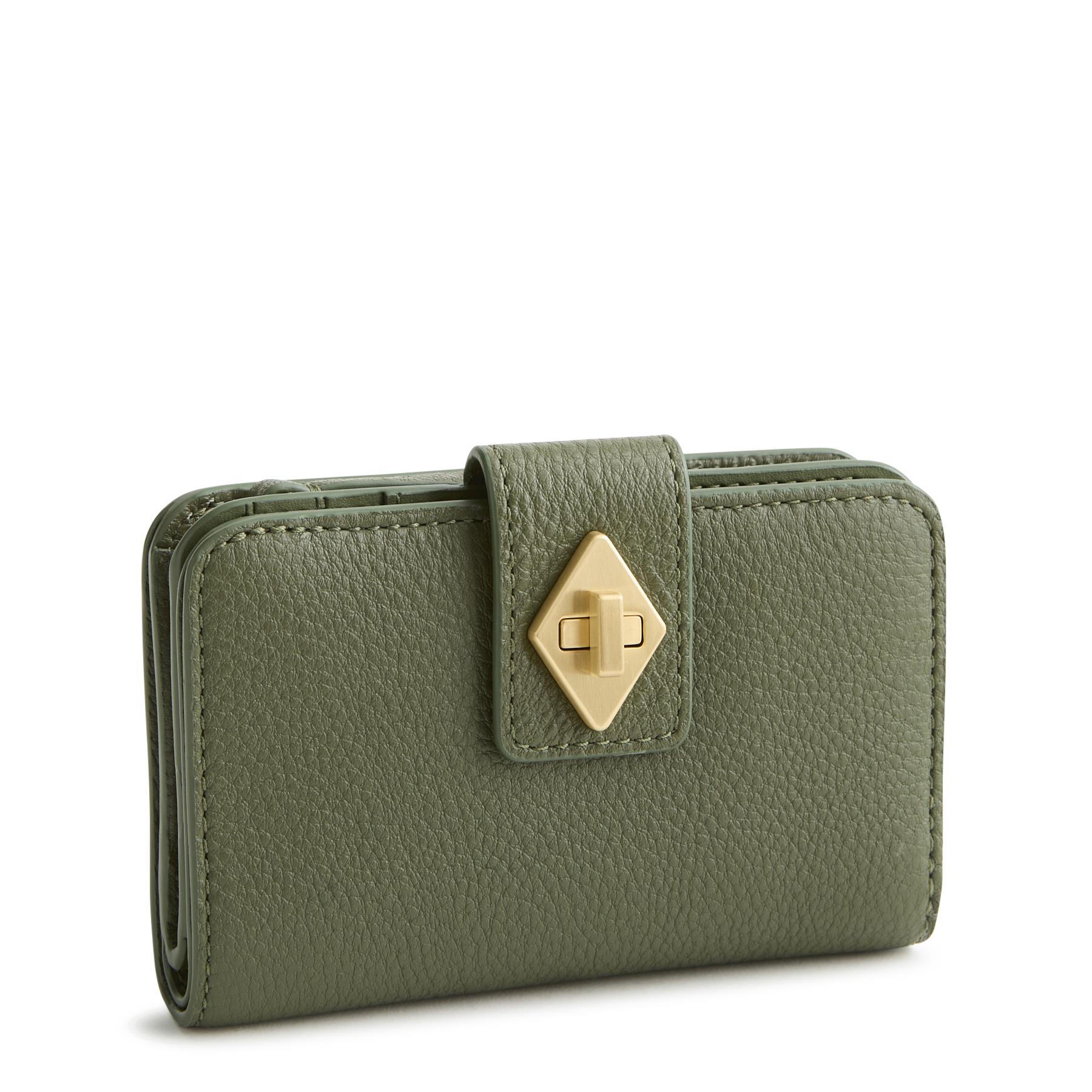 Small Turnlock Wallet - Bronze Green - Leather
